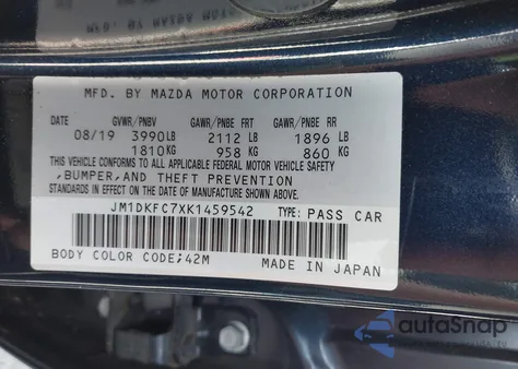 2019 Mazda Cx-3 Touring from USA, damaged, VIN JM1DKFC7XK1459542